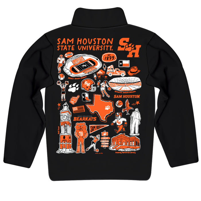 Sam Houston Bearkats Hand Sketched Vive La Fete Impressions Artwork Black Boys Quarter Zip Pullover V1