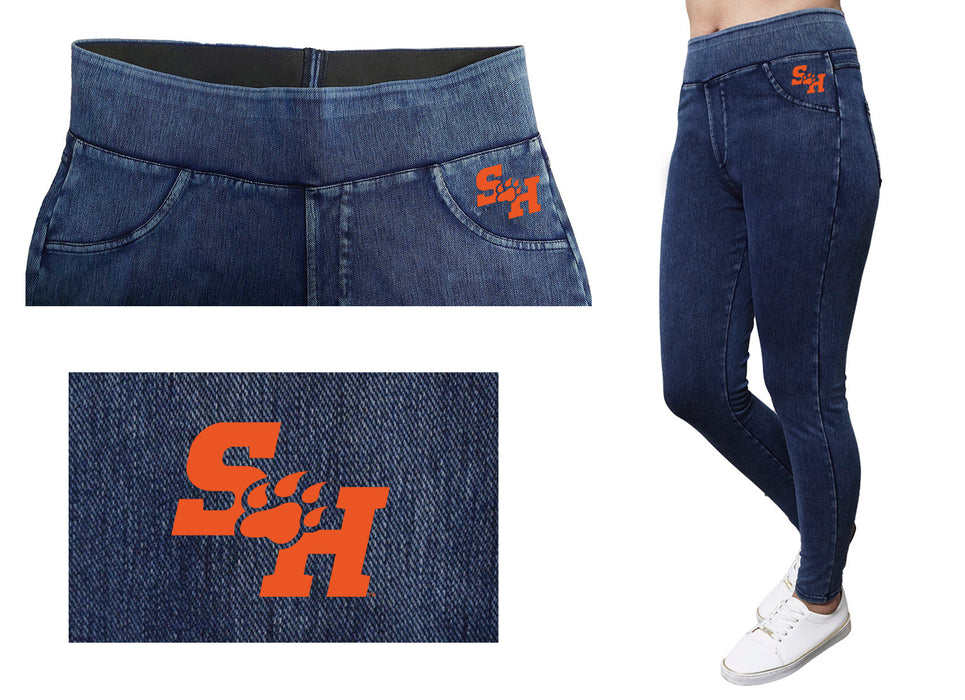 Sam Houston Bearkats Vive La Fete Game Day Collegiate Logo on Fake Pocket Women Orange Jeggings