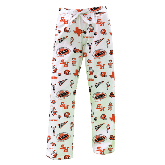 Sam Houston Bearkats Repeat Print Hand Sketched Vive La Fete Impressions Artwork Womens  White  Lounge Pants