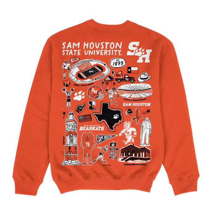 Sam Houston Bearkats Hand Sketched Impressions Artwork Orange Crewneck Sweatshirt for Women