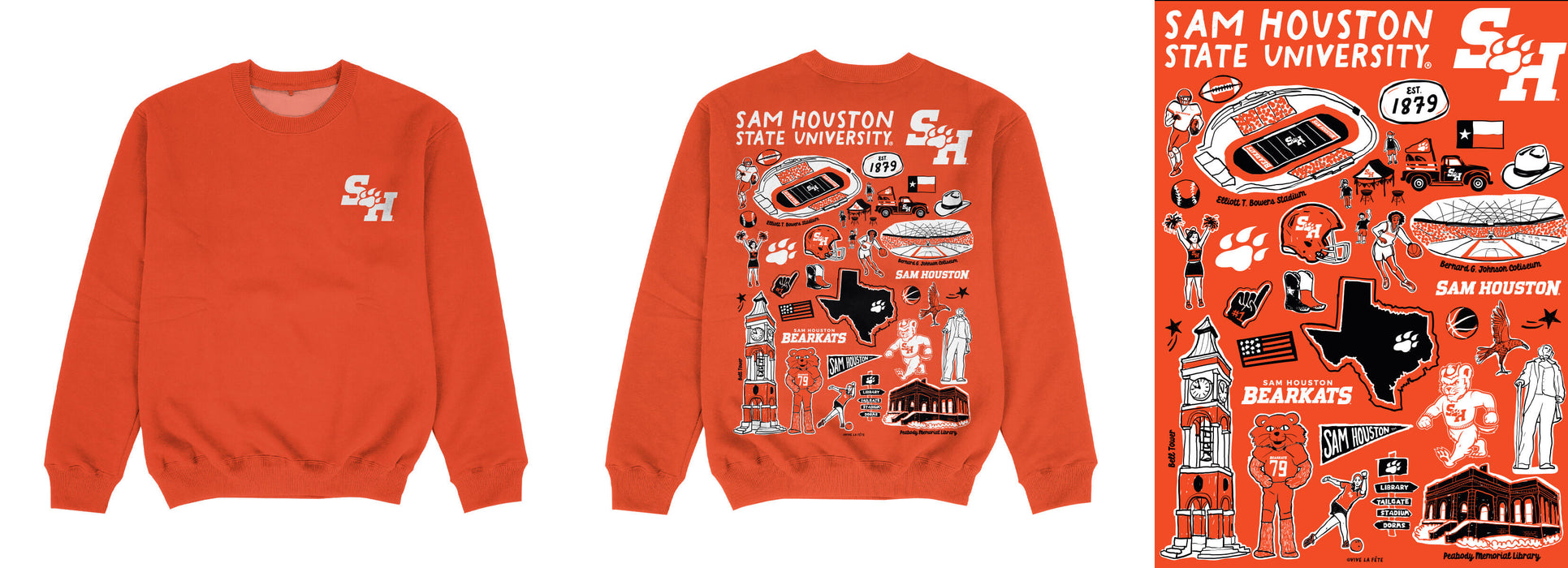 Sam Houston Bearkats Hand Sketched Impressions Artwork Orange Crewneck Sweatshirt for Women