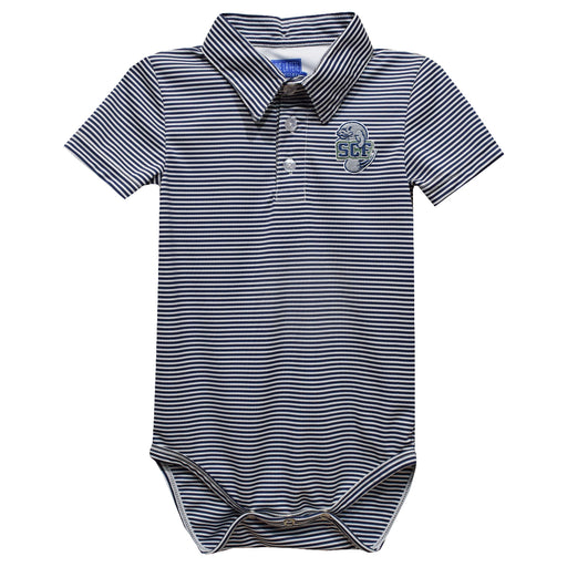 State College of Florida Manatees Embroidered Navy Stripe Knit Boys Polo Bodysuit