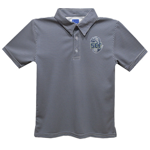 State College of Florida Manatees Embroidered Navy Stripes Short Sleeve Polo Box Shirt