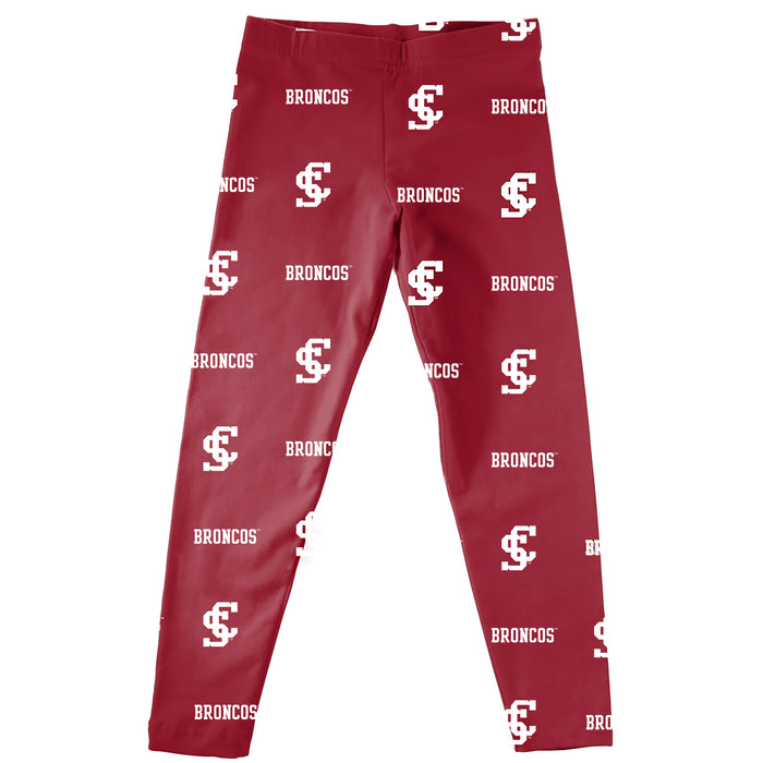 Santa Clara Broncos SCU Vive La Fete Girls Game Day All Over Two Logos Elastic Waist Classic Play Maroon Leggings Tights