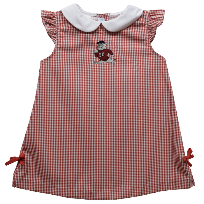 South Carolina State Bulldogs Embroidered Red Cardinal Gingham A Line Dress