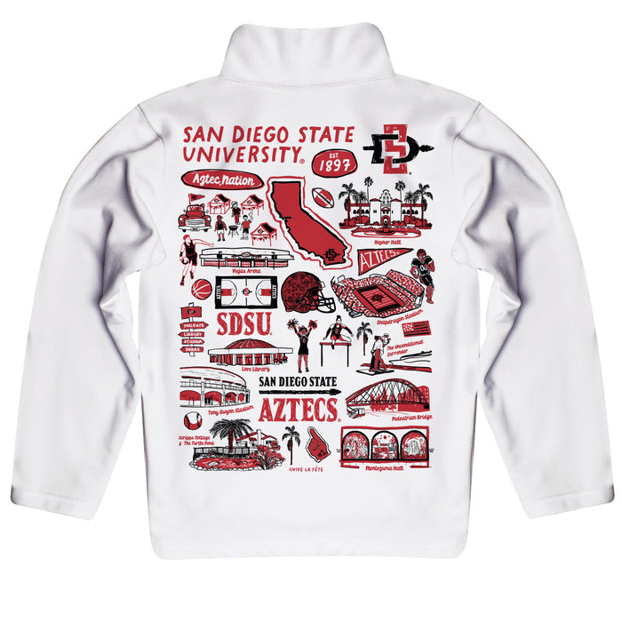 San Diego State University Aztecs SDSU Hand Sketched Vive La Fete Impressions Artwork White Boys Quarter Zip Pullover V1