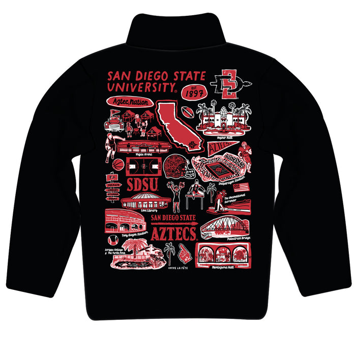 San Diego State University Aztecs SDSU Hand Sketched Vive La Fete Impressions Artwork Black Boys Quarter Zip Pullover V1