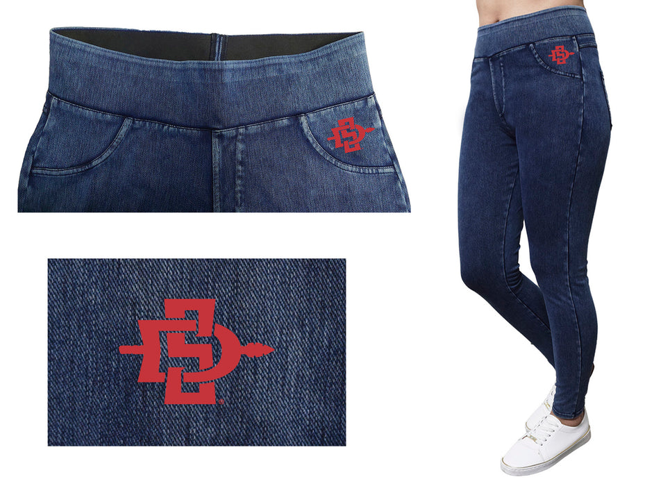 San Diego State University Aztecs SDSU Vive La Fete Game Day Collegiate Logo on Fake Pocket Women Red Jeggings