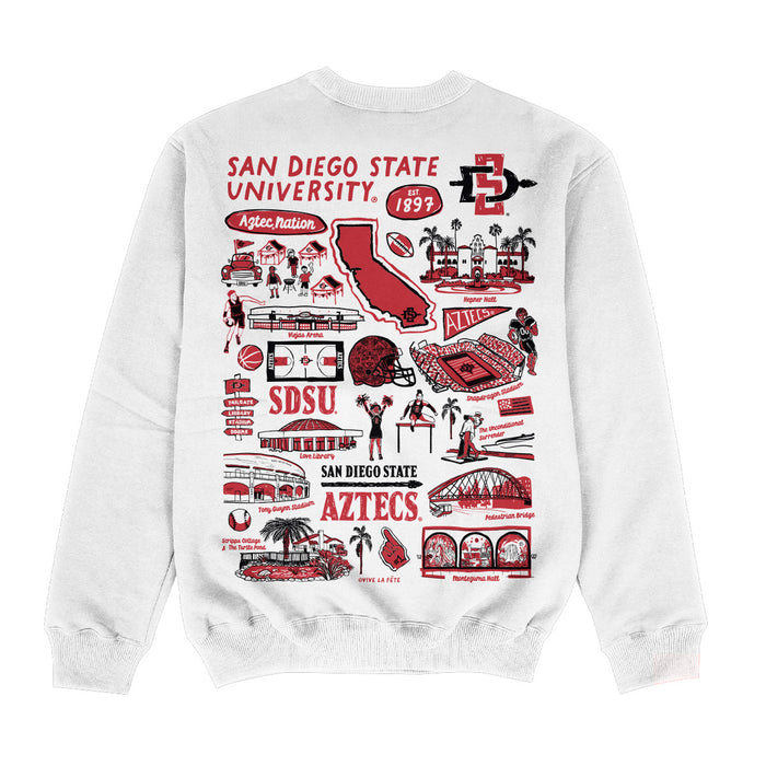 San Diego State University Aztecs SDSU Hand Sketched Impressions Artwork White Crewneck Sweatshirt for Women