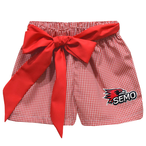 Southeast Missouri Redhawks Embroidered Red Cardinal Gingham Girls Short with Sash