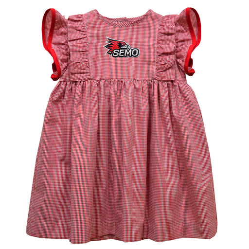 Southeast Missouri Redhawks Embroidered Red Cardinal Gingham Ruffle Dress