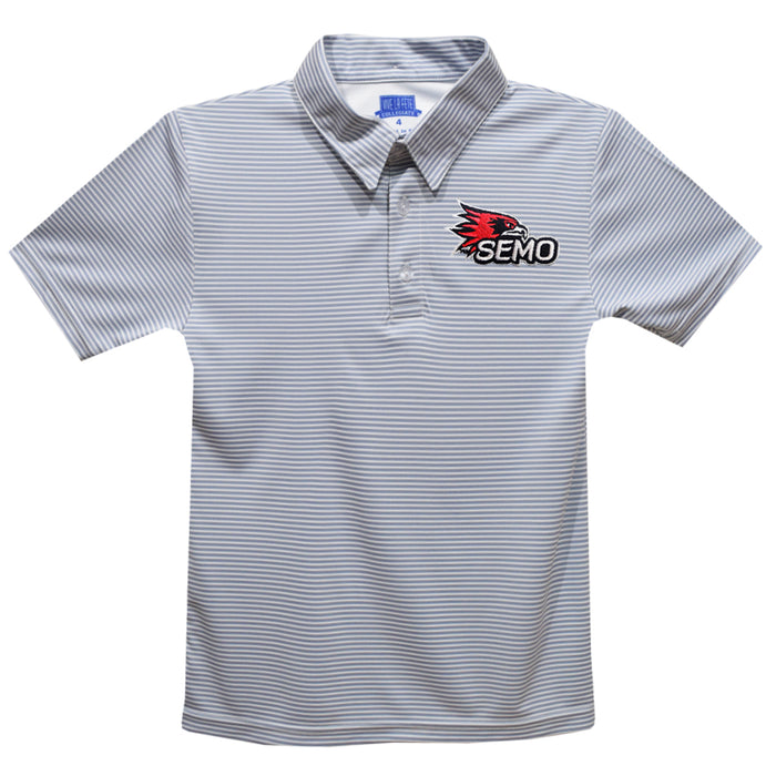 Southeast Missouri Redhawks Embroidered Gray Stripes Short Sleeve Polo Box Shirt