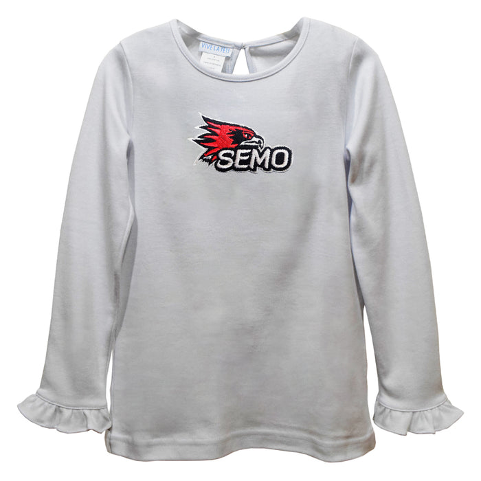 Southeast Missouri Redhawks Embroidered White Knit Long Sleeve Girls Blouse