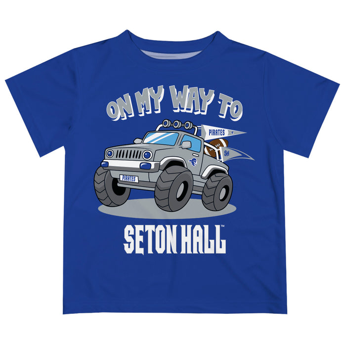 Seton Hall University Pirates  Vive La Fete Monster Truck Boys Game Day Blue Short Sleeve Tee