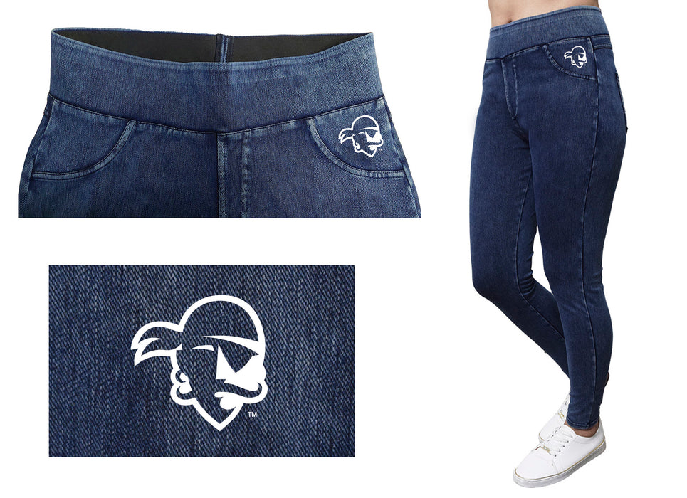 Seton Hall University Pirates Vive La Fete Game Day Collegiate Logo on Fake Pocket Women Blue Jeggings