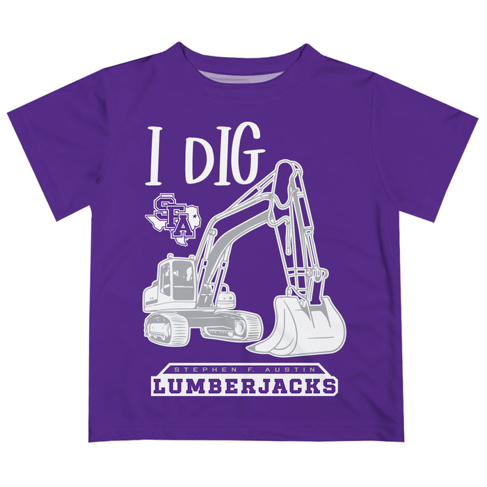 Stephen F. Austin University SFA Lumberjacks Vive La Fete Excavator Boys Game Day Purple Short Sleeve Tee