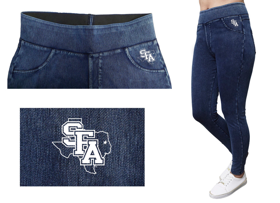 Stephen F. Austin University SFA Lumberjacks Vive La Fete Game Day Collegiate Logo on Fake Pocket Women Purple Jeggings