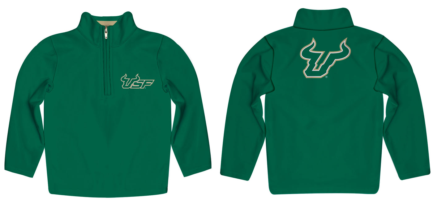 South Florida Bulls USF Vive La Fete Game Day Solid Green Quarter Zip Pullover Sleeves