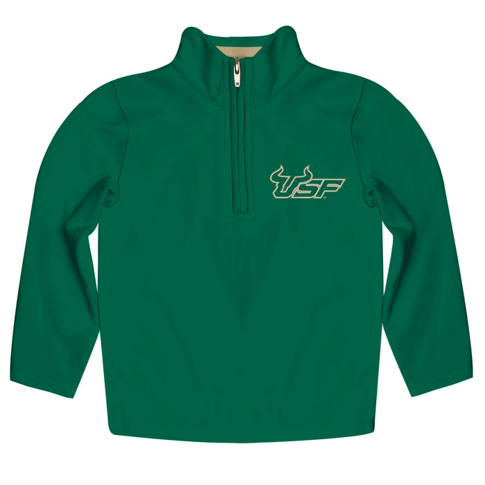 South Florida Bulls USF Vive La Fete Game Day Solid Green Quarter Zip Pullover Sleeves