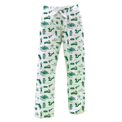 South Florida Bulls USF Repeat Print Hand Sketched Vive La Fete Impressions Artwork Womens  White  Lounge Pants