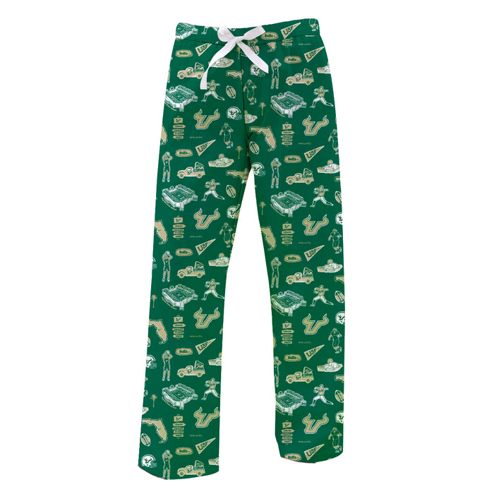 South Florida Bulls USF Repeat Print Hand Sketched Vive La Fete Impressions Artwork Womens  Green  Lounge Pants