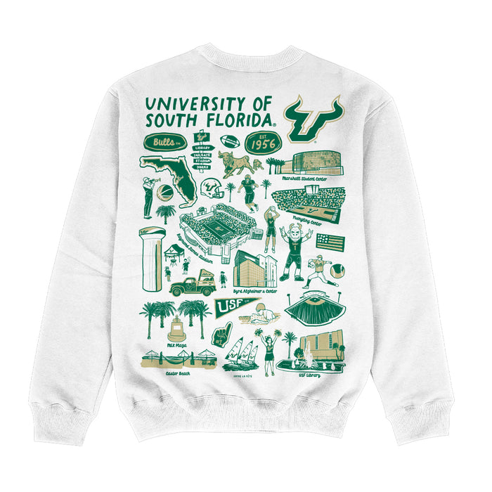 South Florida Bulls USF Hand Sketched Impressions Artwork White Crewneck Sweatshirt for Women