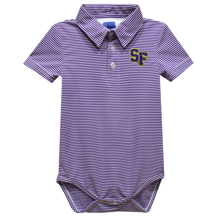 San Francisco State Gators SFSU Embroidered Purple Stripe Knit Boys Polo Bodysuit