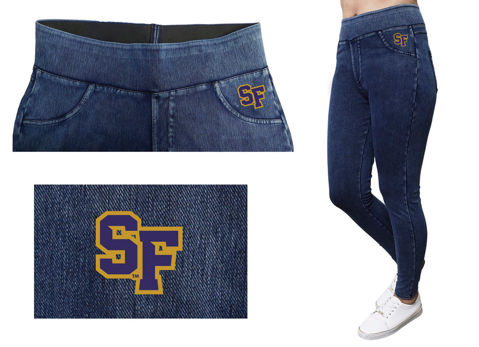 San Francisco State Gators SFSU Vive La Fete Game Day Collegiate Logo on Fake Pocket Women Purple Jeggings