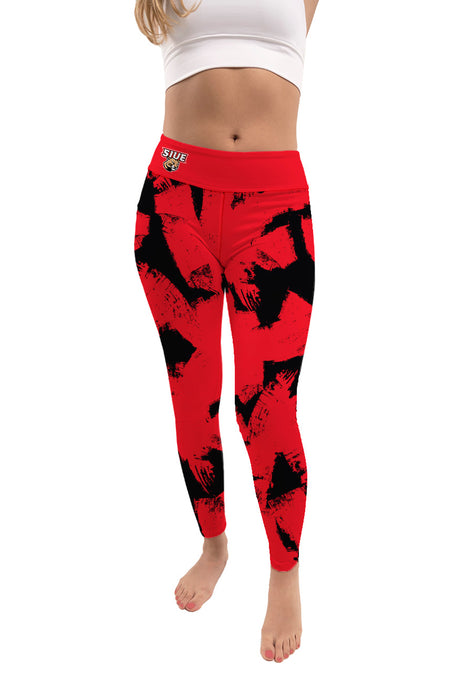 Southern Illinois University Cougars SIUE Vive La Fete Paint Brush Logo on Waist Women Red Yoga Leggings