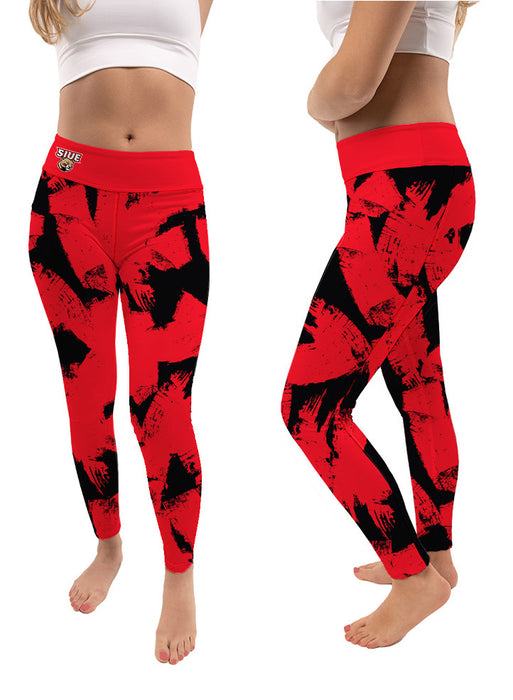 Southern Illinois University Cougars SIUE Vive La Fete Paint Brush Logo on Waist Women Red Yoga Leggings - Vive La Fête - Online Apparel Store