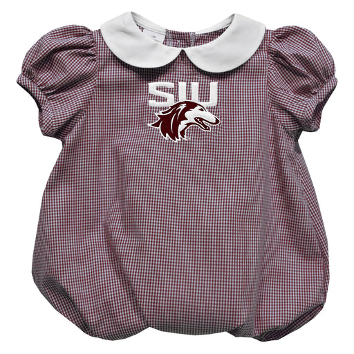 Southern Illinois Salukis SIU Embroidered Maroon Gingham Girls Baby Bubble Short Sleeve