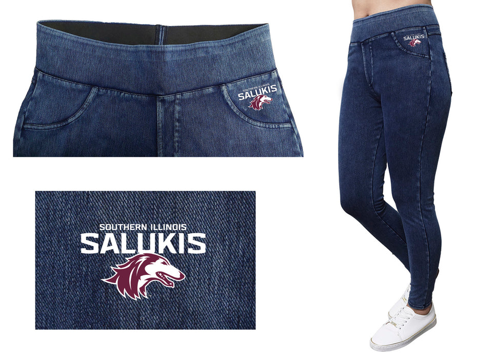 Southern Illinois Salukis SIU Vive La Fete Game Day Collegiate Logo on Fake Pocket Women Maroon Jeggings