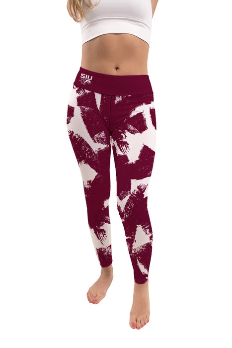 Southern Illinois Salukis SIU Vive La Fete Paint Brush Logo on Waist Women Maroon Yoga Leggings