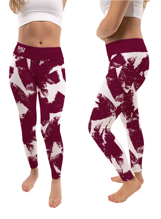 Southern Illinois Salukis SIU Vive La Fete Paint Brush Logo on Waist Women Maroon Yoga Leggings - Vive La Fête - Online Apparel Store