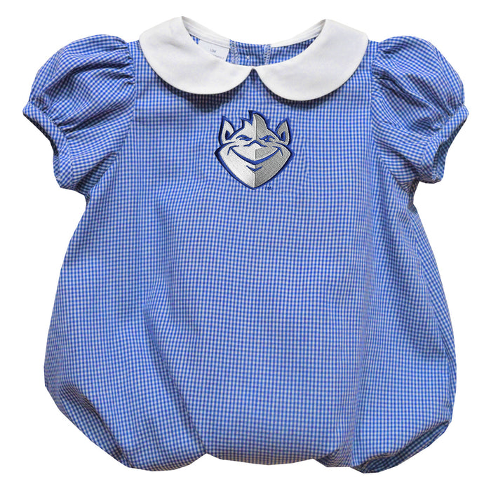 Saint Louis University Billikens SLU Embroidered Royal Gingham Baby Bubble Short Sleeve