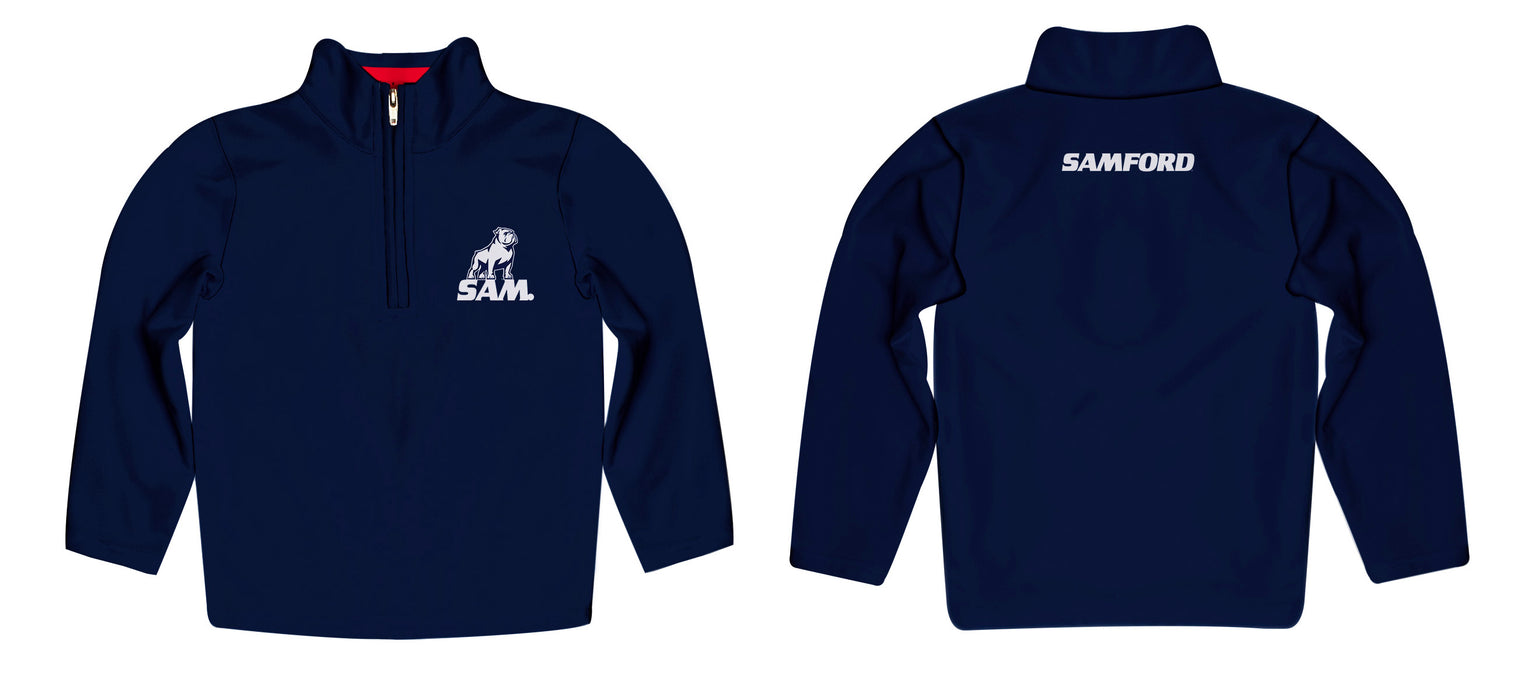 Samford Bulldogs Vive La Fete Logo and Mascot Name Womens Blue Quarter Zip Pullover - Vive La Fête - Online Apparel Store