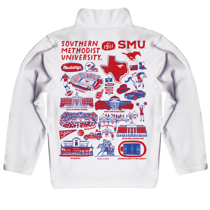 SMU Mustangs Hand Sketched Vive La Fete Impressions Artwork  White Boys Quarter Zip Pullover V1