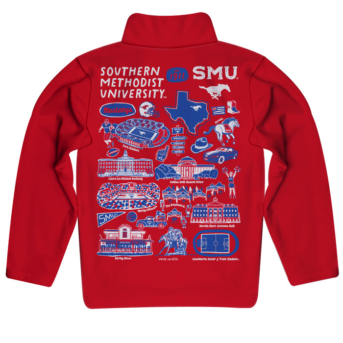 SMU Mustangs Hand Sketched Vive La Fete Impressions Artwork Red Boys Quarter Zip Pullover V1