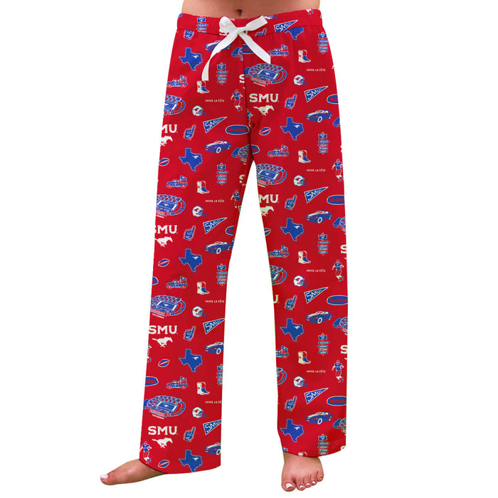 SMU Mustangs Repeat Print Hand Sketched Vive La Fete Impressions Artwork Womens  Red  Lounge Pants