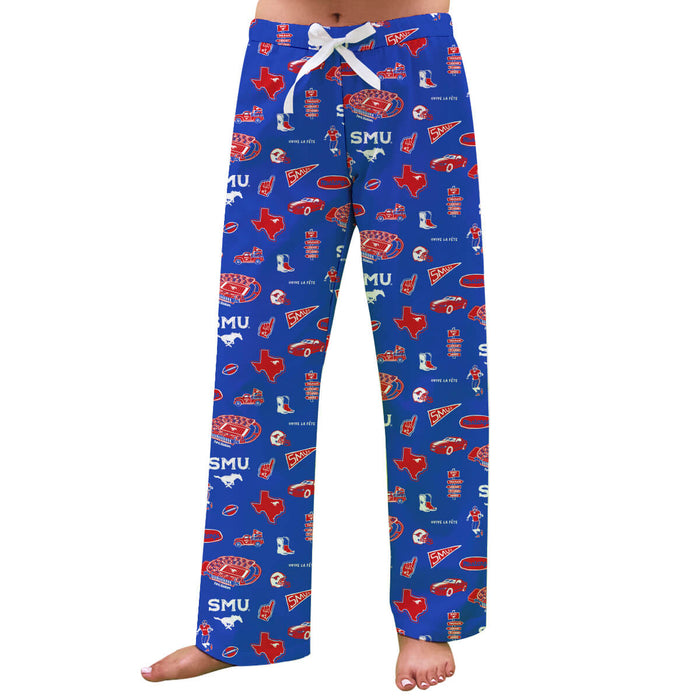 SMU Mustangs Repeat Print Hand Sketched Vive La Fete Impressions Artwork Womens  Blue  Lounge Pants