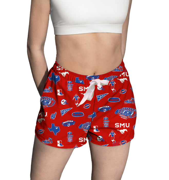 SMU Mustangs Repeat Print Hand Sketched Vive La Fete Impressions Artwork Womens Red Lounge Shorts