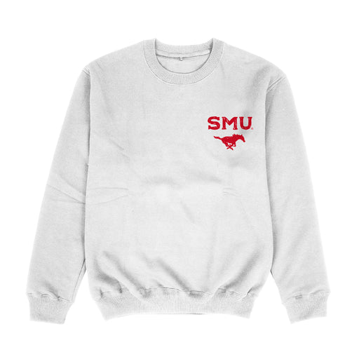 SMU Mustangs Hand Sketched Vive La Fete Impressions Artwork Womens  White Crewneck Sweatshirt