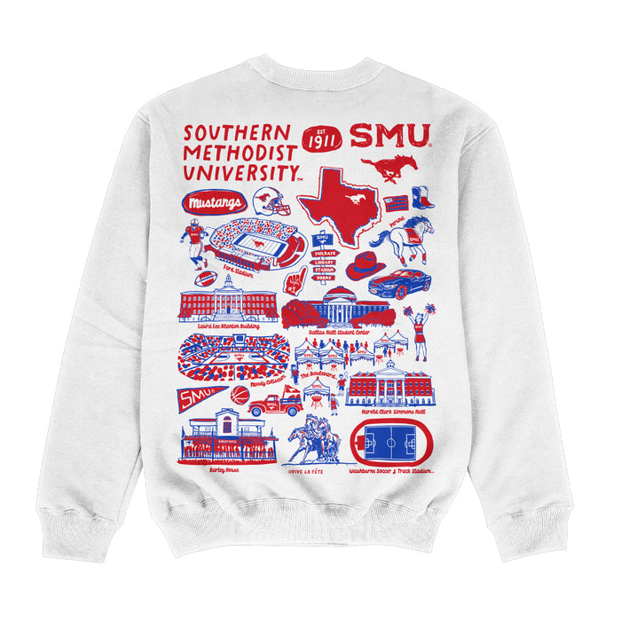 SMU Mustangs Hand Sketched Impressions Artwork White Crewneck Sweatshirt for Women