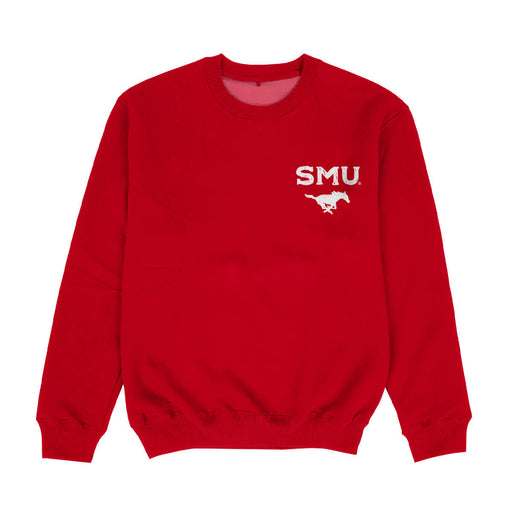 SMU Mustangs Hand Sketched Vive La Fete Impressions Artwork Womens  Red Crewneck Sweatshirt