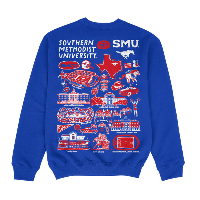 SMU Mustangs Hand Sketched Impressions Artwork Blue Crewneck Sweatshirt for Women