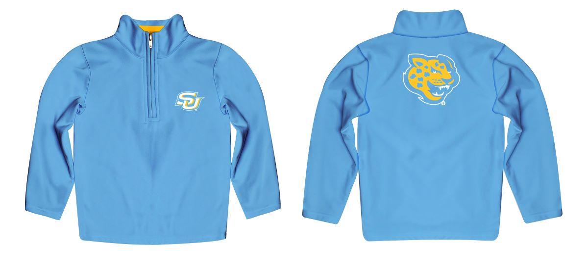 Southern University Jaguars Vive La Fete Game Day Solid Blue Quarter Zip Pullover Sleeves