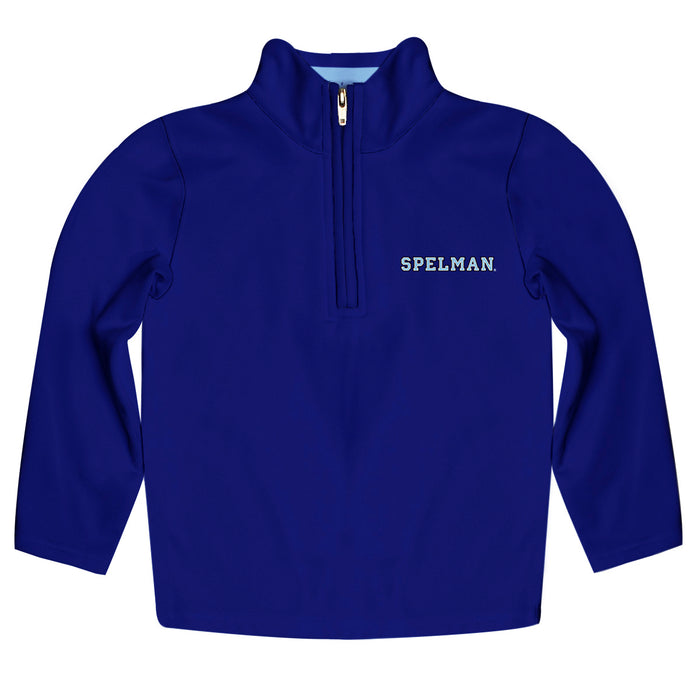 Spelman College Vive La Fete Game Day Solid Blue Quarter Zip Pullover Sleeves