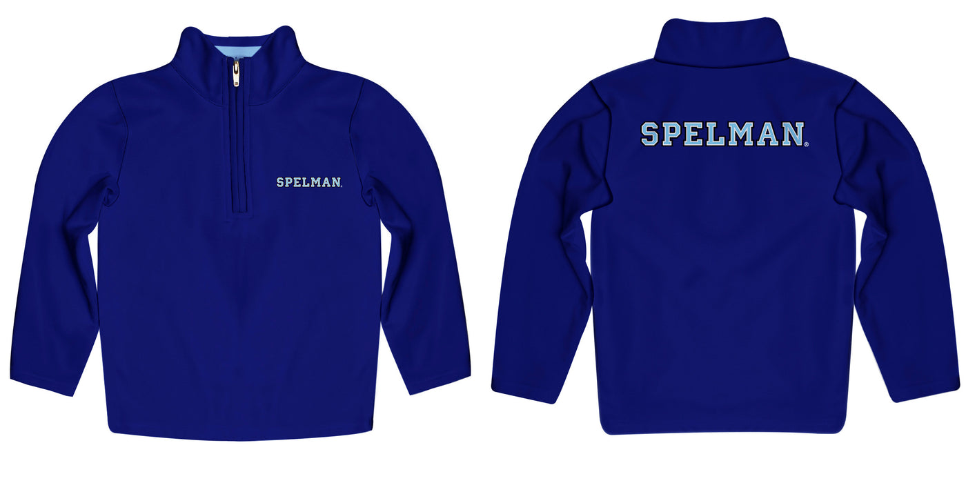 Spelman College Vive La Fete Game Day Solid Blue Quarter Zip Pullover Sleeves