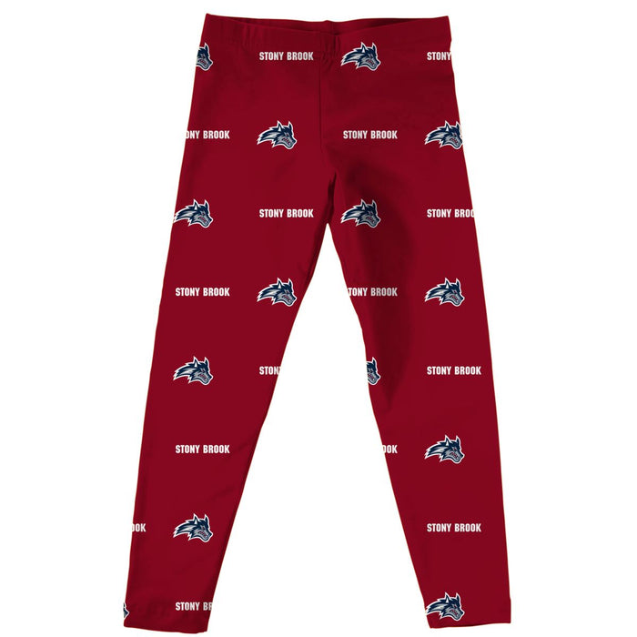 Stony Brook Seawolves Vive La Fete Girls Game Day All Over Two Logos Elastic Waist Classic Play Red Leggings Tights