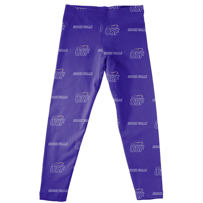 Sioux Falls Cougars USF Vive La Fete Girls Game Day All Over Two Logos Elastic Waist Classic Play Purple Leggings Tights
